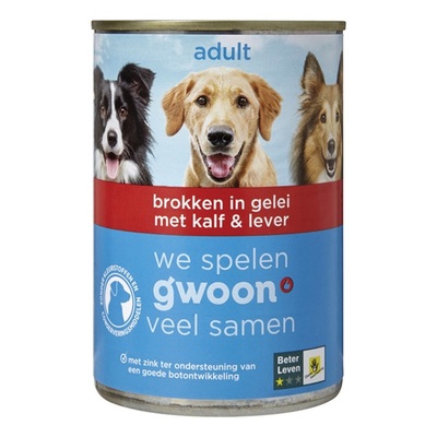 Huismerk Hondenvoer brokken in gelei met kalf & lever