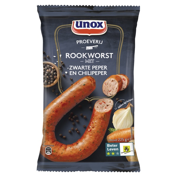 Unox rookworst zwarte peper en chilipeper