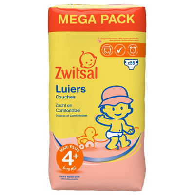 Zwitsal Luiers maxi plus maat 4+ megapack