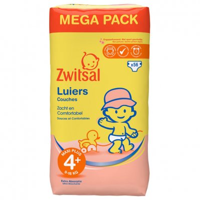 Zwitsal Luiers maxi plus maat 4+ megapack