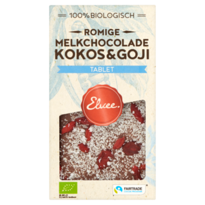 Elvee Chocolade Elvee Melk kokos-goji tablet