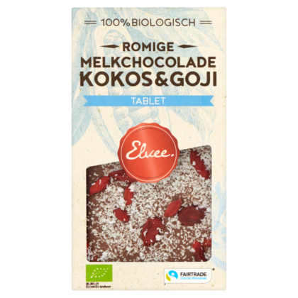 Elvee Chocolade Elvee Melk kokos-goji tablet