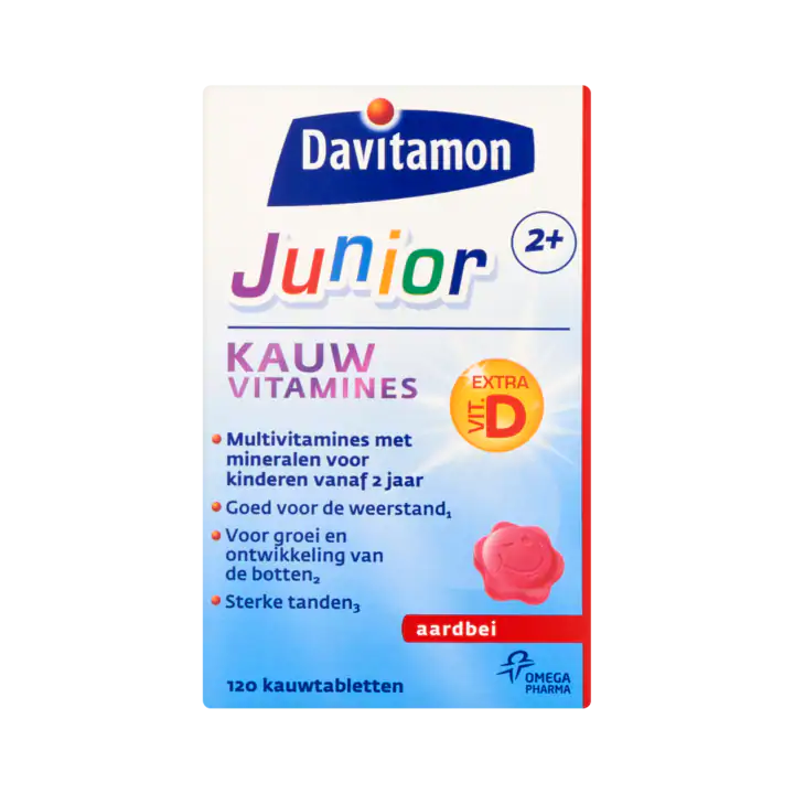 Davitamon Junior 2+ Kauw Vitamines Aardbei 120 Kauwtabletten