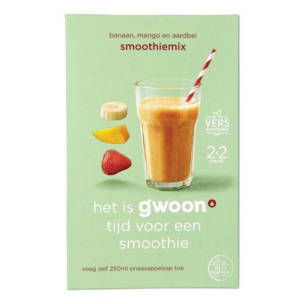 Huismerk smoothiemix banaan, mango & aardbei