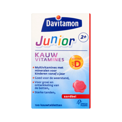 Davitamon Junior 2+ Kauw Vitamines Aardbei 120 Kauwtabletten