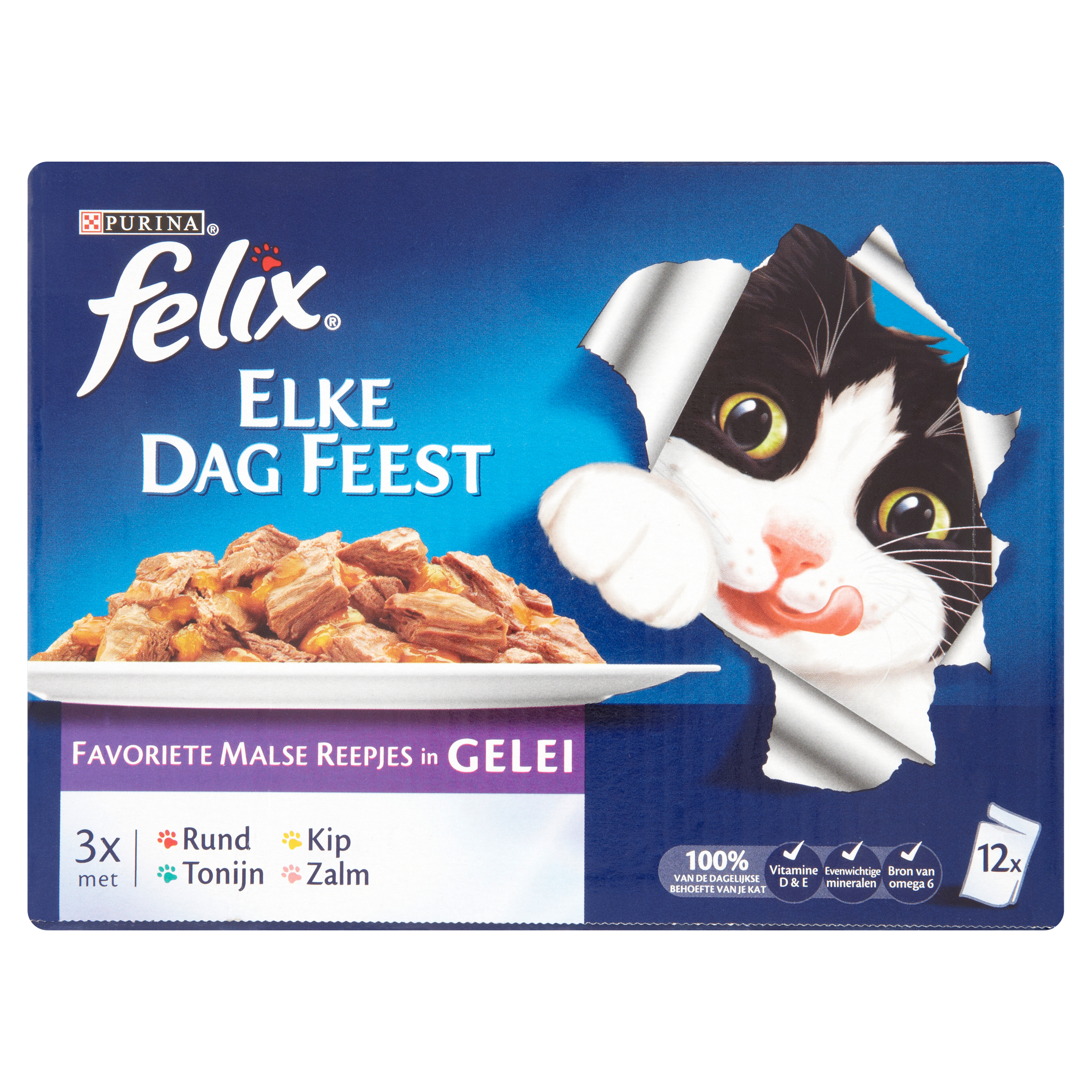 Felix Elke Dag Feest Favoriete Malse Reepjes Nat Kattenvoer 12 x 100 g
