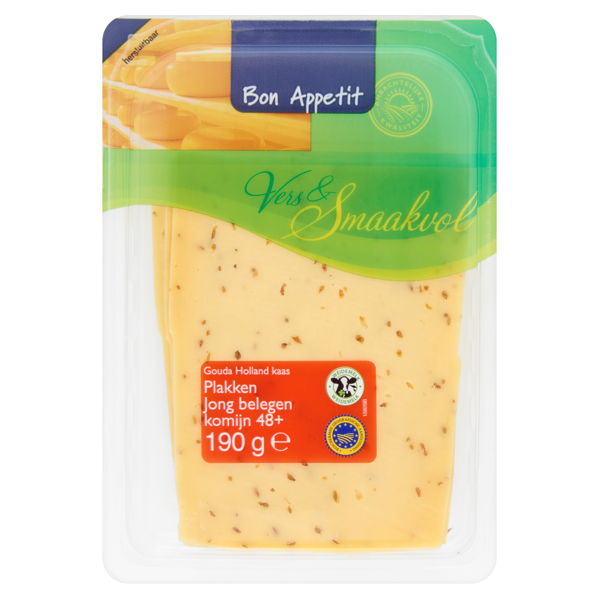 Bon Appetit Gouda Holland Kaas Plakken Jong Belegen Komijn 48+ 190 g