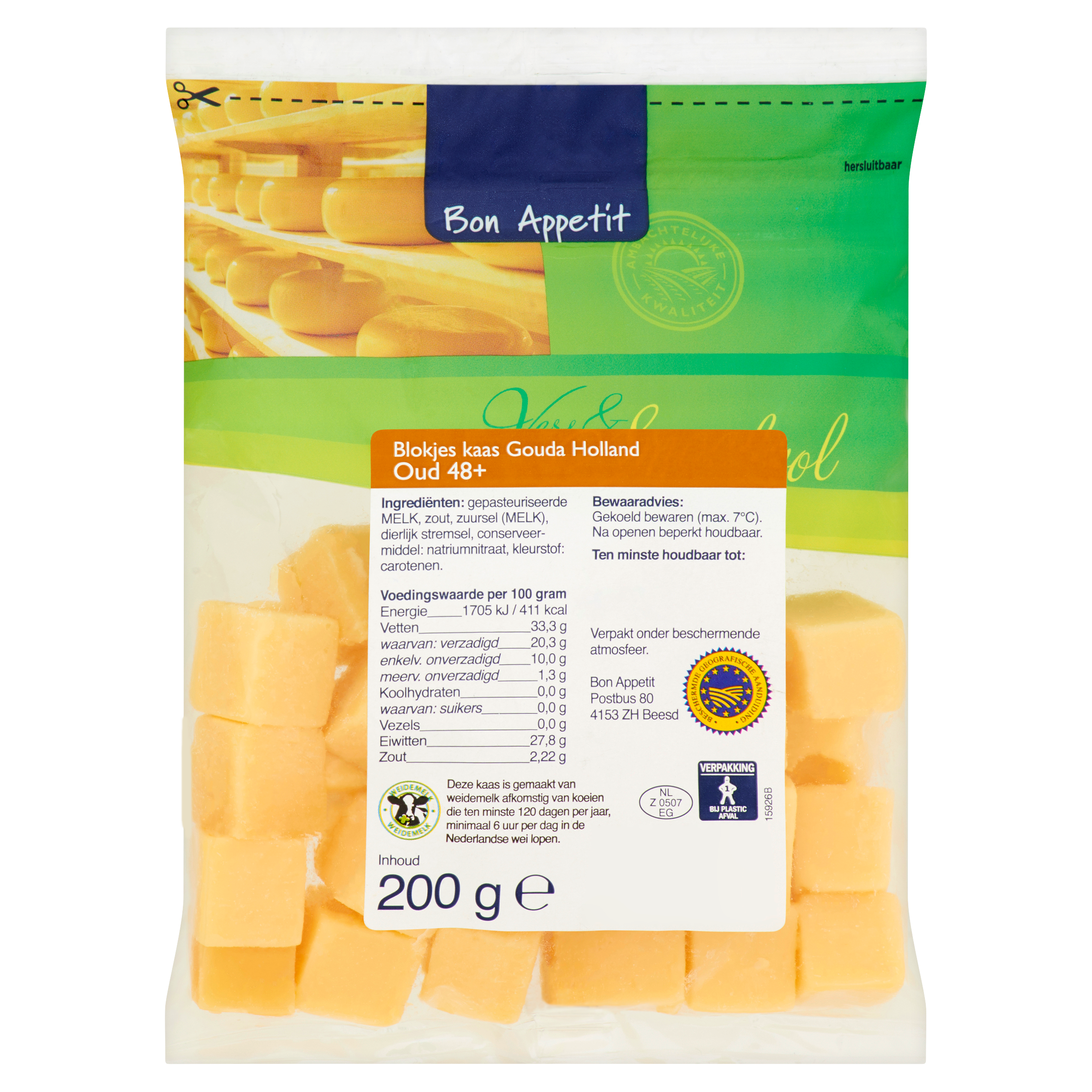 Bon Appetit Blokjes Kaas Gouda Holland Oud 48+ 200 g