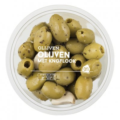 Huismerk Groene olijven met knoflook