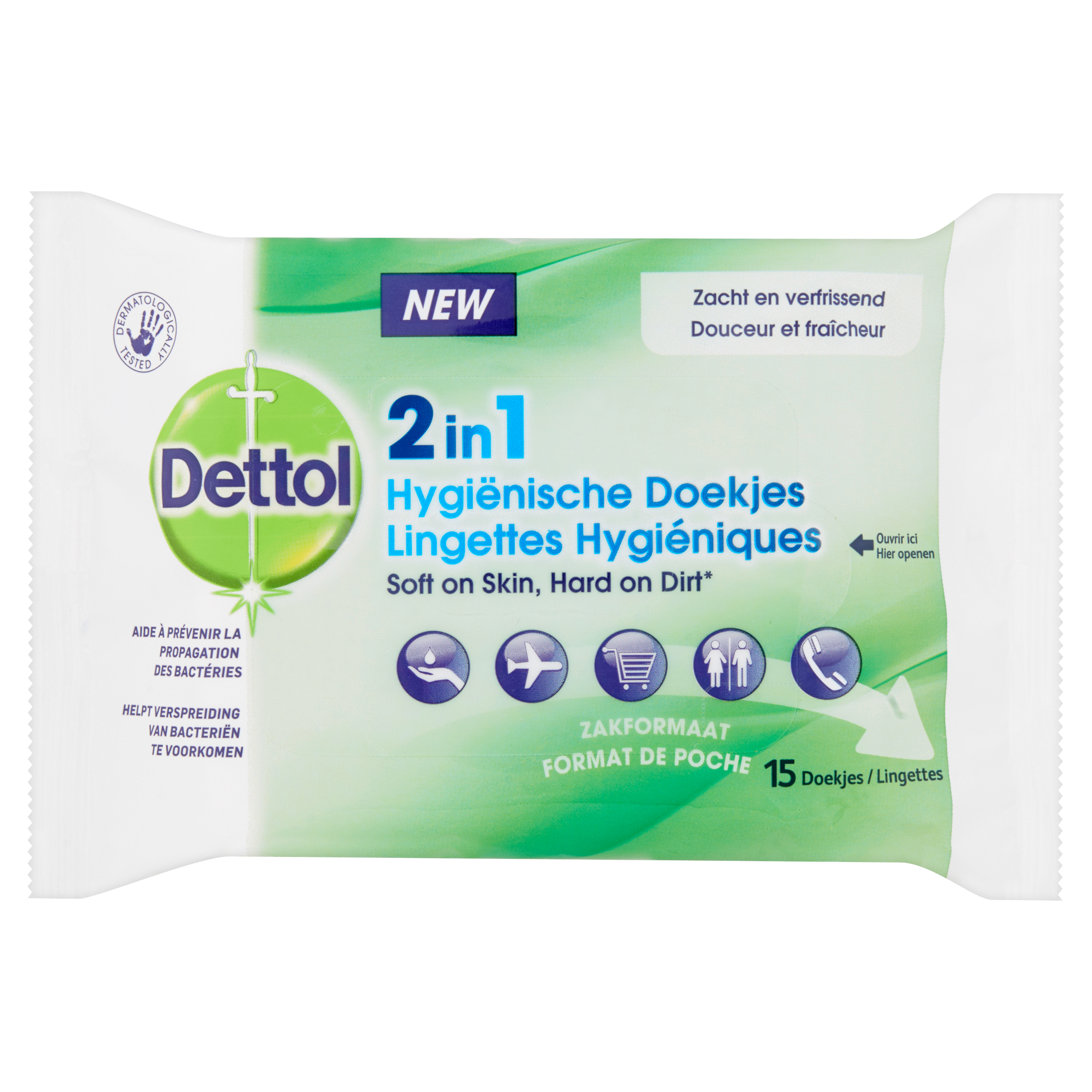 Dettol 2 in 1 Hygiënische Doekjes 15 Stuks