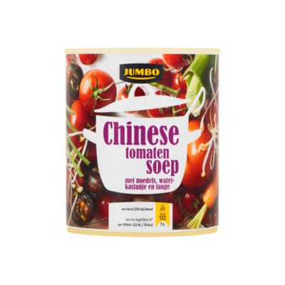 Huismerk Chinese Tomatensoep met Noedels, Waterkastanje en Taugé