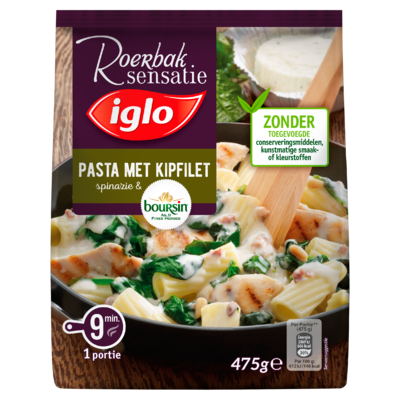 Iglo Roerbaksensatie Pasta met Spinazie, Kipfilet & Boursin 450 g