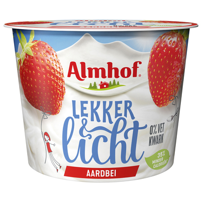 Almhof Lekker licht 0% vet kwark aardbei