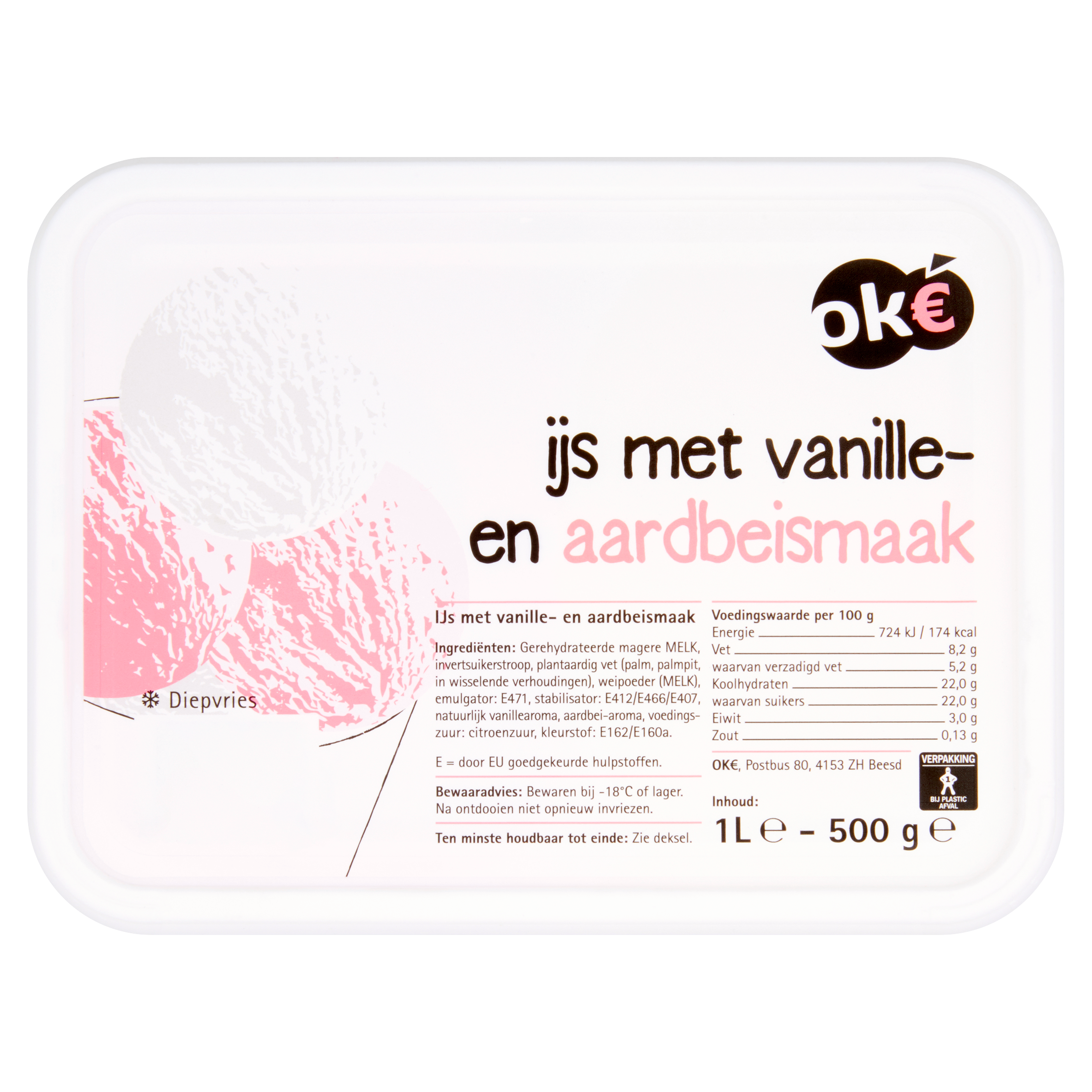 Budget Huismerk IJs met Vanille- en Aardbeismaak 500 g