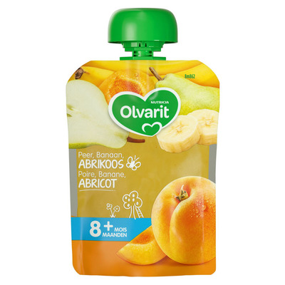 Olvarit Knijpzakje peer banaan abrikoos 8+ mnd