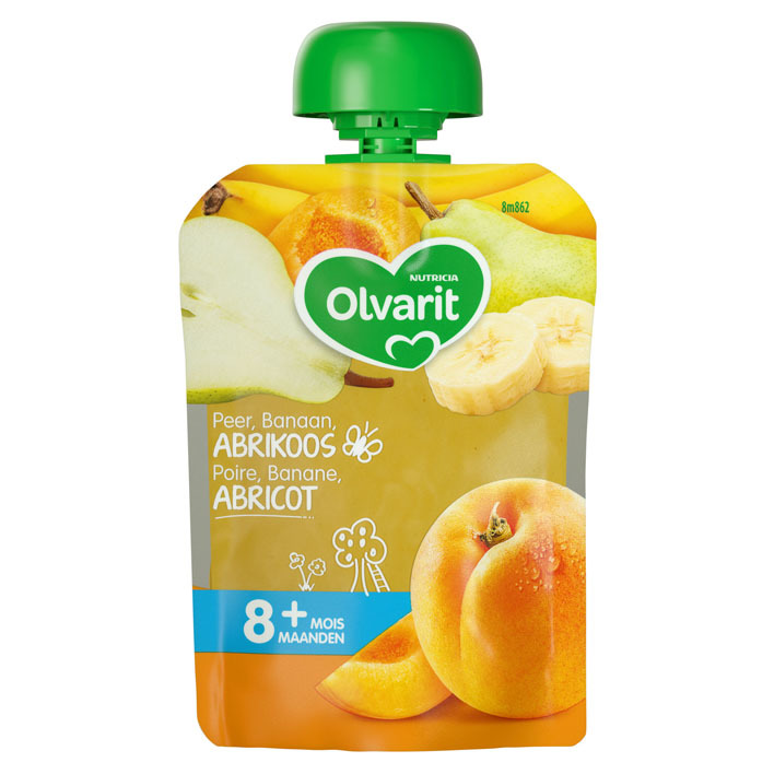 Olvarit Knijpzakje peer banaan abrikoos 8+ mnd