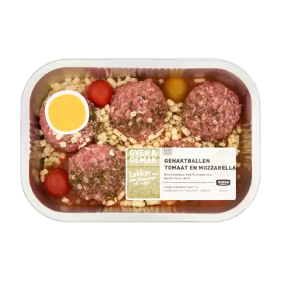 Huismerk Ovenschotel Gehaktballen Tomaat en Mozzarella