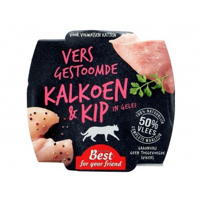 Best for your friend Gestoomde kalkoen & kip voor kat