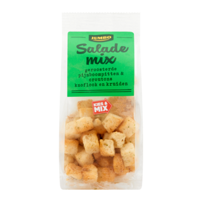 Huismerk Salademix Geroosterde Pijnboompitten & Croutons Knoflook en Kruiden
