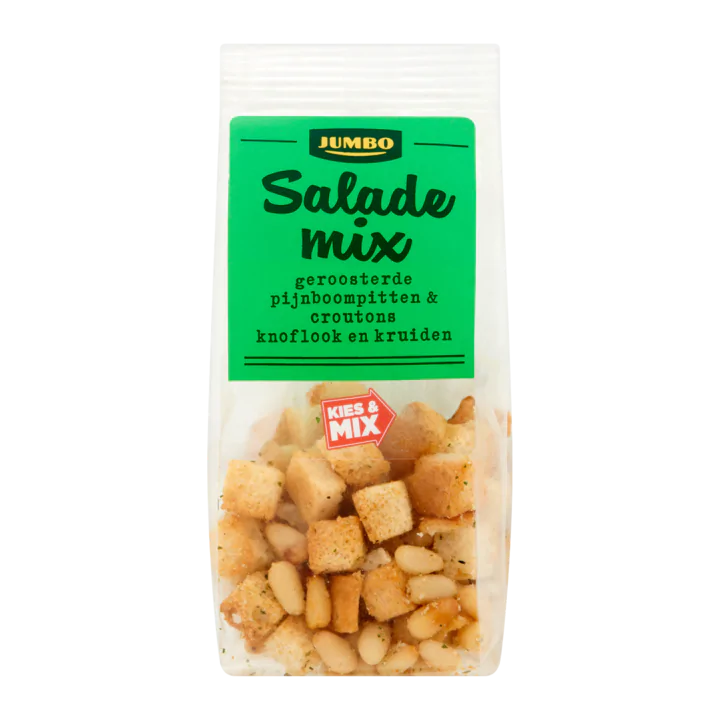 Huismerk Salademix Geroosterde Pijnboompitten & Croutons Knoflook en Kruiden