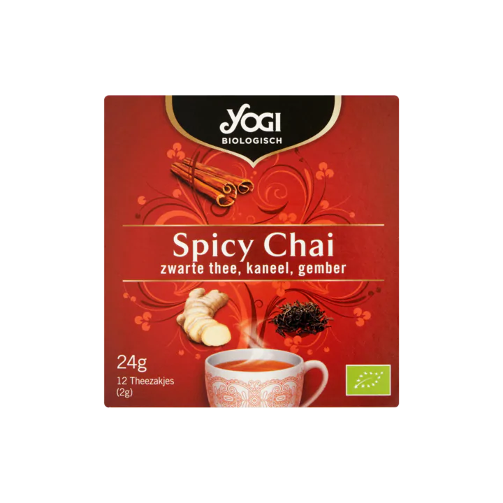 Yogi Biologisch Spicy Chai Zwarte Thee, Kaneel, Gember 12 Theezakjes