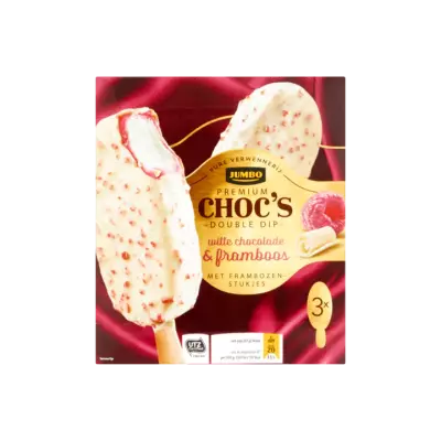 Huismerk Premium Choc's Double Dip Witte Chocolade & Framboos