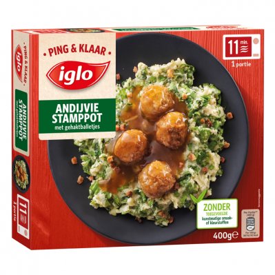 Iglo Ping & klaar andijvie stampot gehaktbal