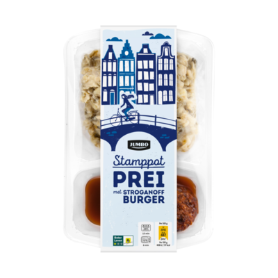 Huismerk Stamppot Prei met Stroganoffburger