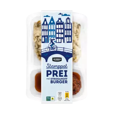 Huismerk Stamppot Prei met Stroganoffburger
