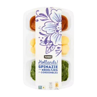 Huismerk Hollands Spinazie met Krieltjes en Cordon Bleu