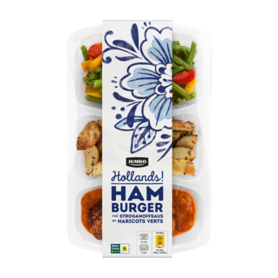 Huismerk Hamburger met Stroganoffsaus en Hericots Verts