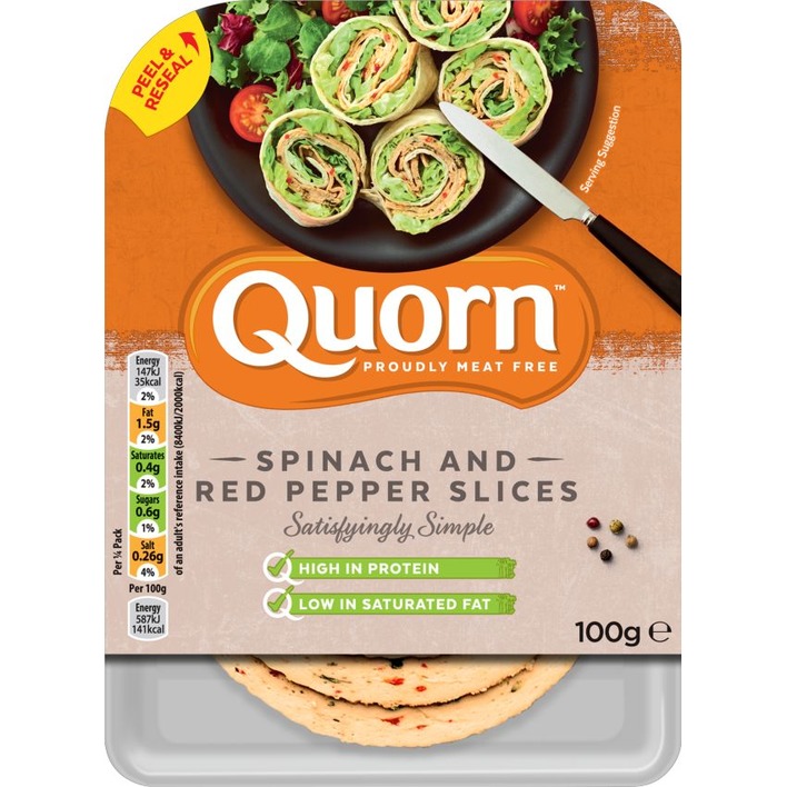 Quorn Spinach and red pepper slices