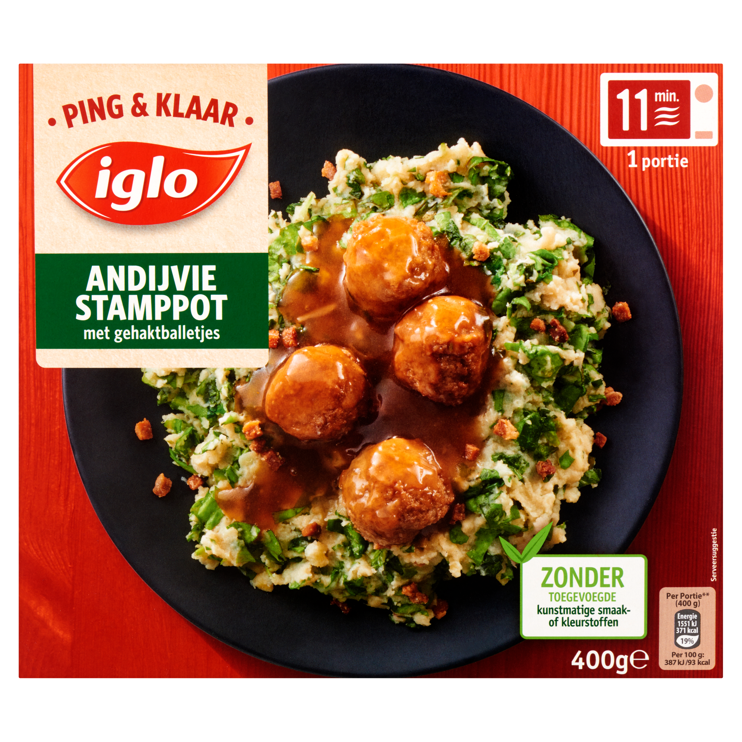 Iglo Ping & Klaar Andijvie Stamppot met Gehaktballetjes 400 g