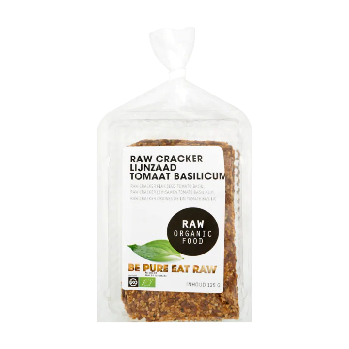 Raw Organic Food Cracker Lijnzaad Tomaat Basilicum