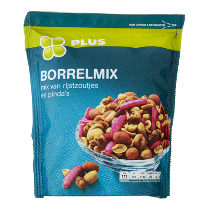 Huismerk Borrelmix van rijstzoutjes en pinda's