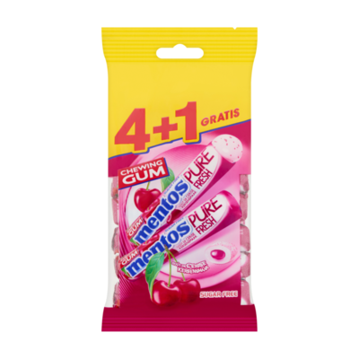 Mentos Gum Pure Fresh Cherry Rol 4+1 Gratis