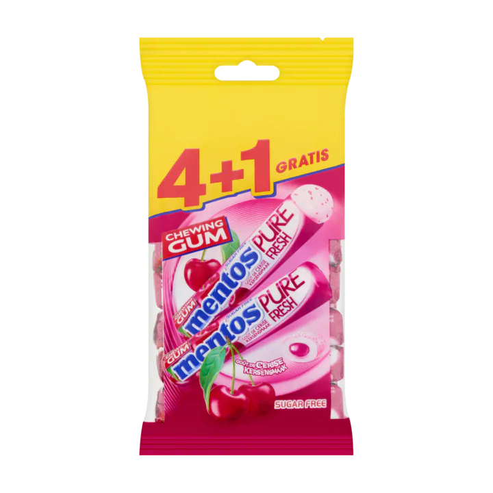 Mentos Gum Pure Fresh Cherry Rol 4+1 Gratis