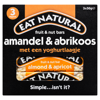 Eat Natural Fruit & Nut Bars Amandel & Abrikoos met een Yoghurtlaagje 3 x 50 g