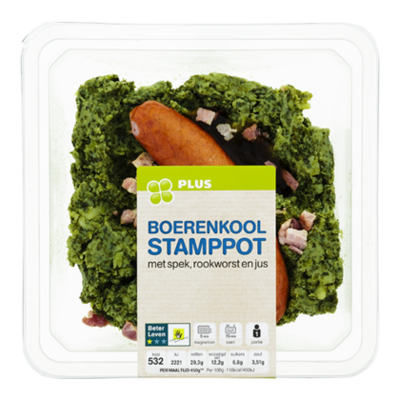 Huismerk Boerenkoolstamppot met rookworst en ju