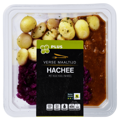 Huismerk Hachee met rode kool en krieltjes