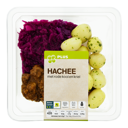 Huismerk Hachee met rode kool en krieltjes