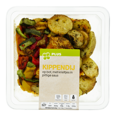 Huismerk Kippendij met krieltjes pittige saus