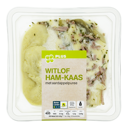 Huismerk Witlof ham en kaas met aardappelpuree