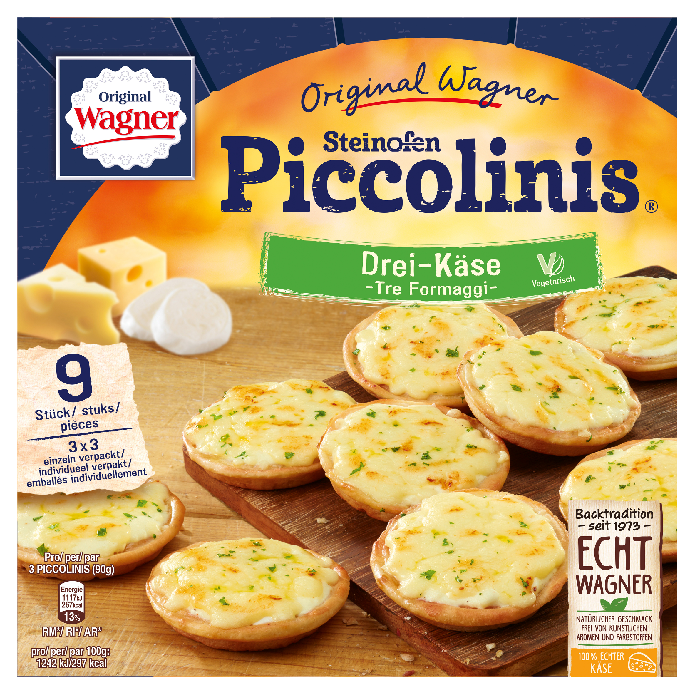 Original Wagner Steinofen Piccolinis Drei-Käse 9 Stuks 270 g