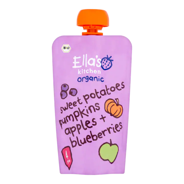 Ella's Kitchen Organic Sweet Potatoes Pumpkins Apples + Blueberries 4+ Maanden