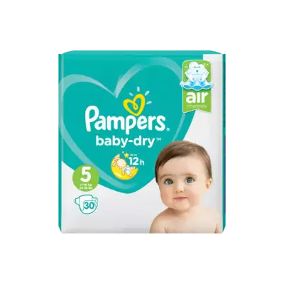 Pampers Baby-Dry Maat 5, 30 Luiers, Voor Droge Ademende Huid