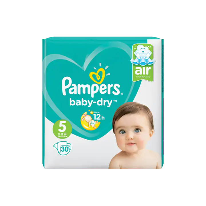 Pampers Baby-Dry Maat 5, 30 Luiers, Voor Droge Ademende Huid