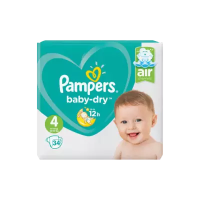 Pampers Baby-Dry Maat 4, 34 Luiers, Voor Droge Ademende Huid
