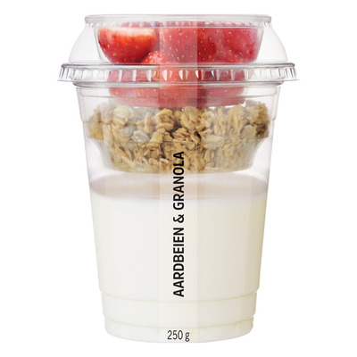 Huismerk Vers fruit met yoghurt aardbeien granola