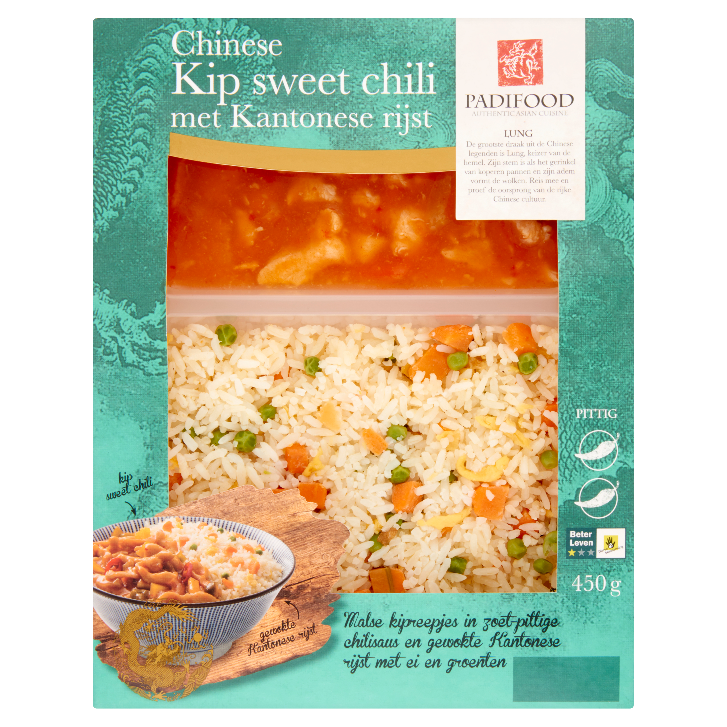 Padifood Chinese Kip Sweet Chili met Kantonese Rijst 450 g